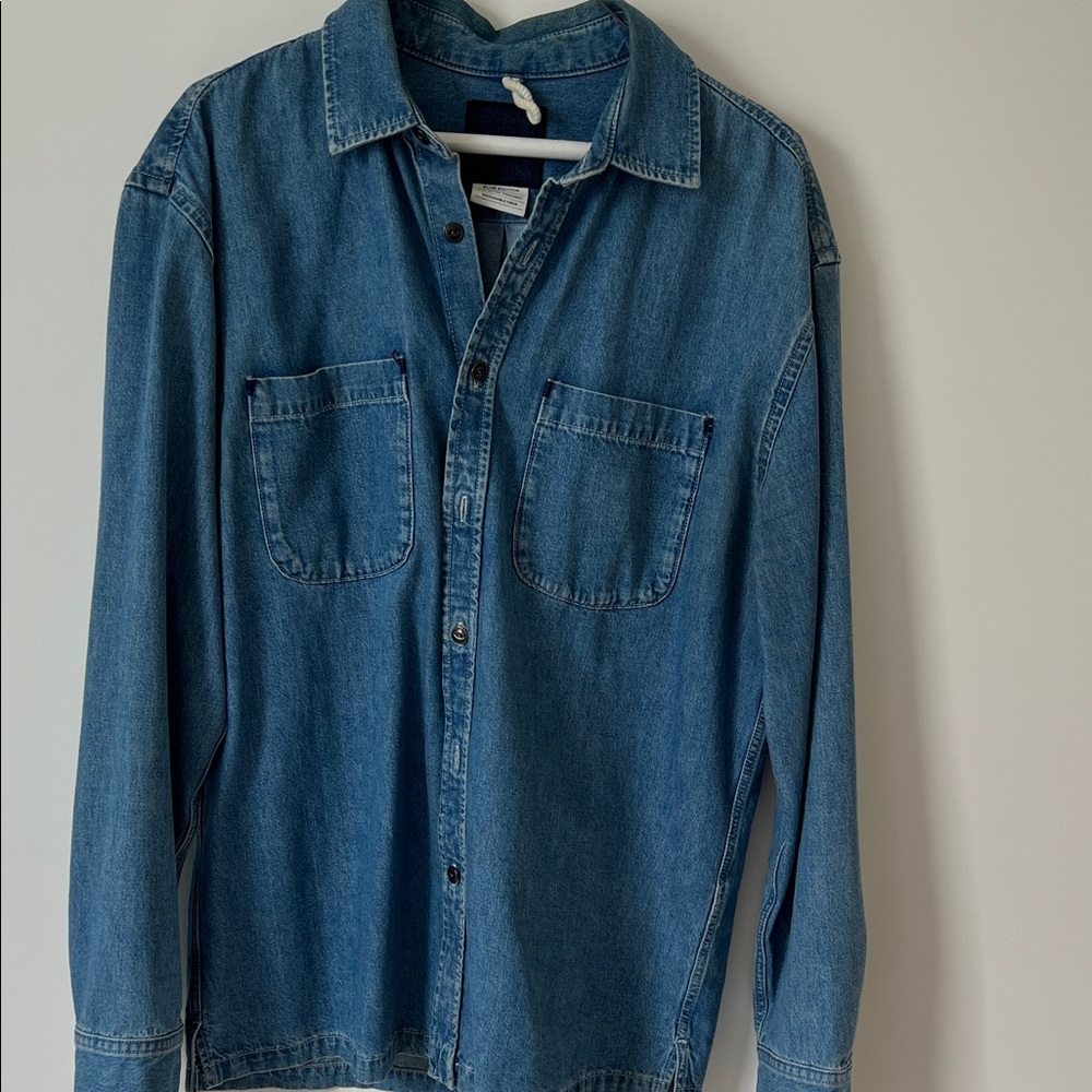 Mango Blue Denim Button-Up Shirt